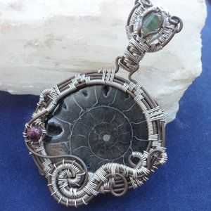 💖 Ammonite Fossil Nautilus Tourmaline Rhodonite